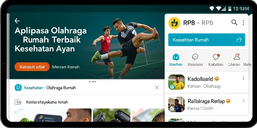 Antarmuka aplikasi RP8 menampilkan berbagai pilihan olahraga rumah.