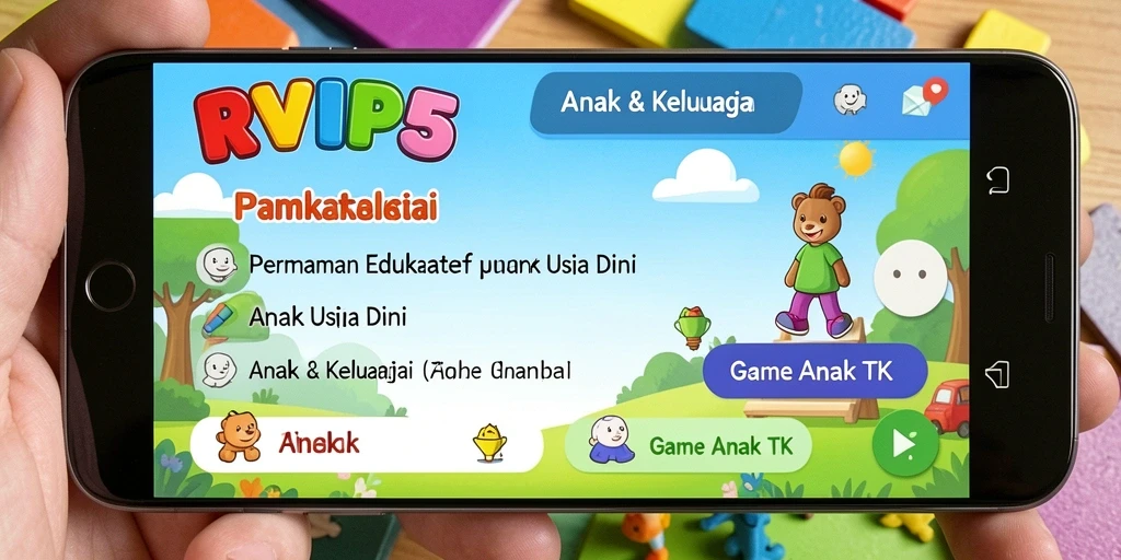 Antarmuka aplikasi RVIP5 yang ceria dan interaktif untuk anak-anak.