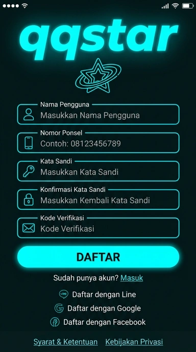 Tampilan halaman daftar qqstar