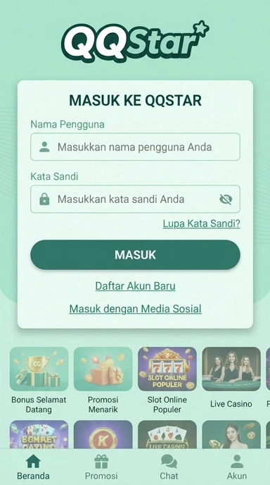 Tampilan halaman login qqstar